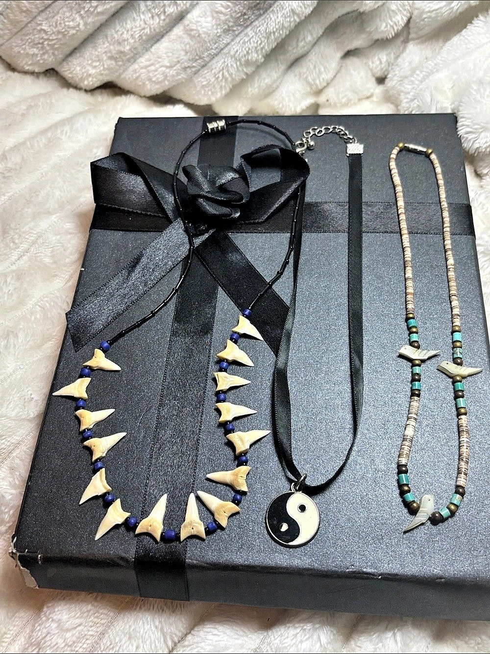 2 Shark Teeth Necklaces and Yin-yang Pendant Necklace EUC
